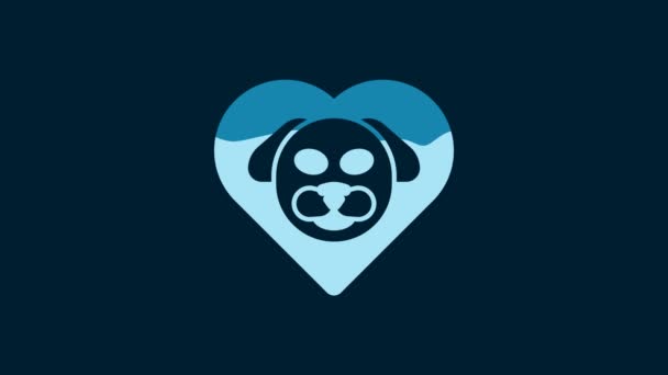 White Heart Dog Icon Isolated Blue Background Pet Paw Heart — Video Stock