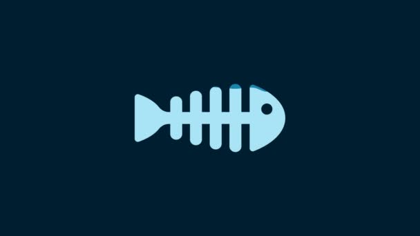 White Fish Skeleton Icon Isolated Blue Background Fish Bone Sign — Wideo stockowe