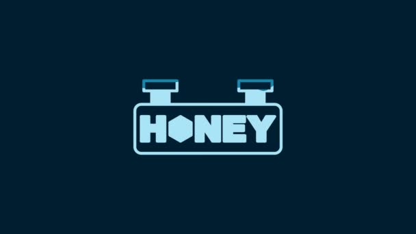 White Hanging Sign Honeycomb Isolated Blue Background Signboard Icon Honey — Video Stock