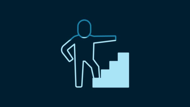 White Stair Finish Flag Icon Isolated Blue Background Career Growth — Wideo stockowe