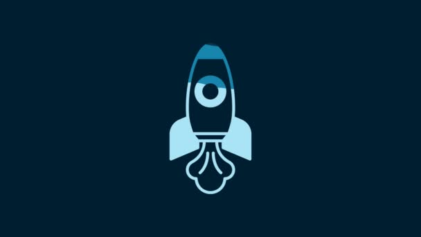 White Rocket Ship Icon Isolated Blue Background Space Travel Video — Stock videók