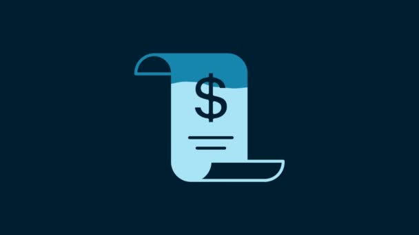 White Paper Financial Check Icon Isolated Blue Background Paper Print — Stockvideo