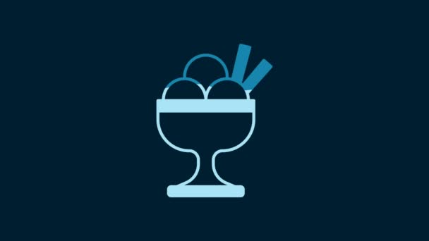碗中的白色雪糕图标与蓝色背景隔离 甜蜜的象征 4K视频运动图形动画 — 图库视频影像