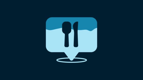 White Cafe Restaurant Location Icon Isolated Blue Background Fork Spoon — Stok video