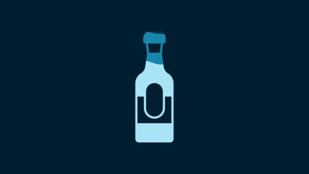 White Wine Bottle Icon Isolated Blue Background Video Motion Graphic — Video