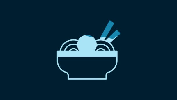 White Asian Noodles Bowl Chopsticks Icon Isolated Blue Background Street — Wideo stockowe