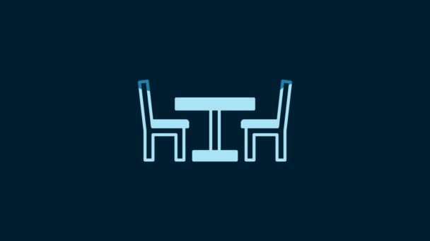 White Wooden Table Chair Icon Isolated Blue Background Street Cafe — Vídeo de stock