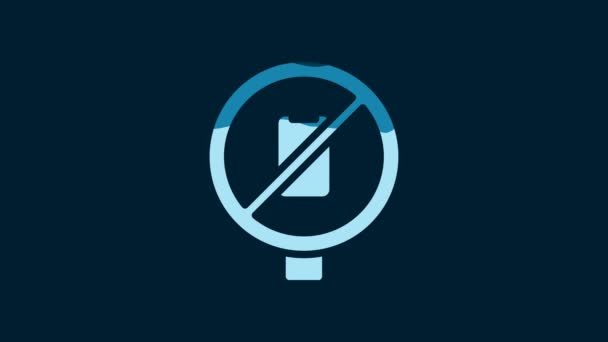 Білий Піктограми Мобільного Телефону Ізольовано Синьому Фоні Ніяких Знаків Розмов — стокове відео