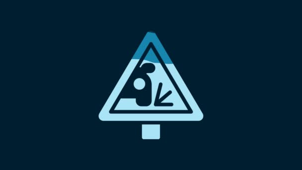 White Warning Road Sign Throwing Stone Materials Icon Isolated Blue — Vídeos de Stock
