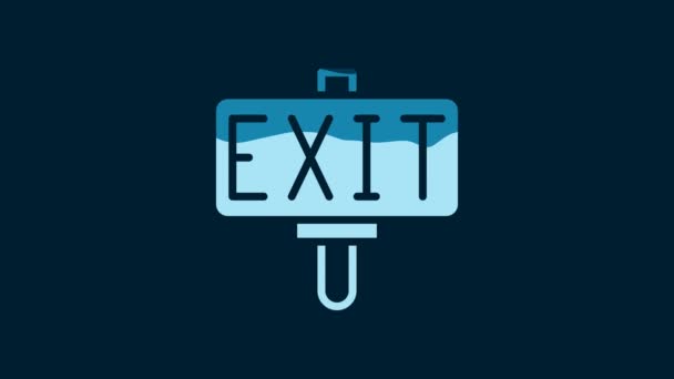 White Fire Exit Icon Isolated Blue Background Fire Emergency Icon — Vídeo de Stock