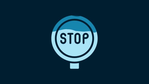 青の背景に白の停止記号アイコンが分離されています 交通規制警報停止記号 4Kビデオモーショングラフィックアニメーション — ストック動画
