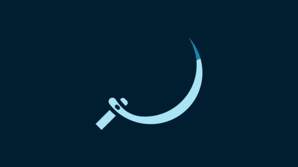 White Sickle Icon Isolated Blue Background Reaping Hook Sign Video — Vídeo de Stock