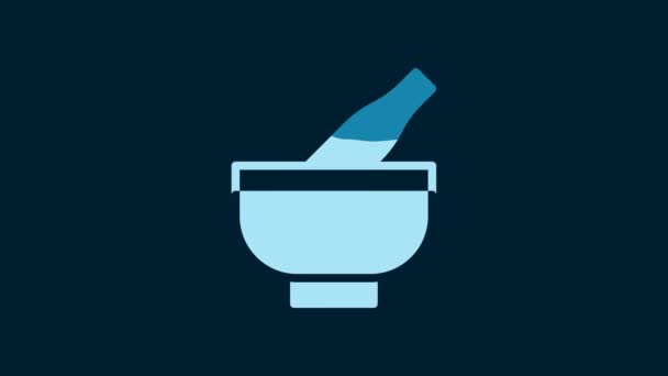 White Mortar Pestle Icon Isolated Blue Background Video Motion Graphic — Stock video