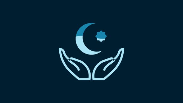 ホワイトスターと三日月 青の背景に隔離されたイスラムアイコンのシンボル 宗教シンボル 4Kビデオモーショングラフィックアニメーション — ストック動画