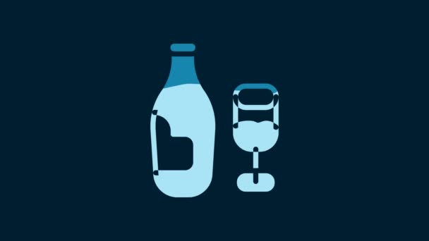 White Wine Bottle Glass Icon Isolated Blue Background Video Motion — Stockvideo