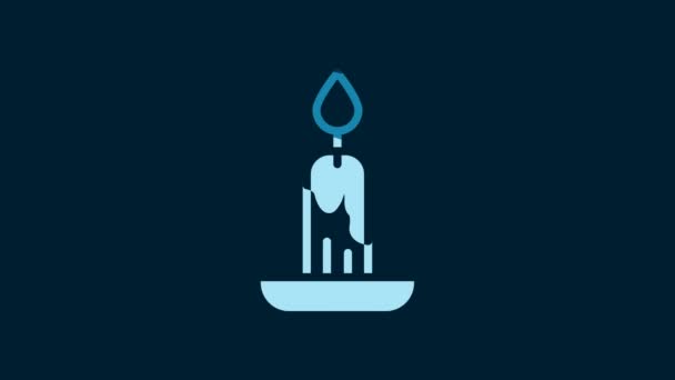 White Burning Candle Icon Isolated Blue Background Cylindrical Candle Stick — Vídeo de Stock