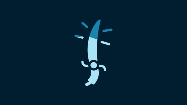 白色阿拉伯剑图标孤立在蓝色背景 4K视频运动图形动画 — 图库视频影像