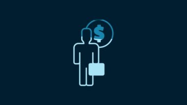 White Business man planning mind icon isolated on blue background. Human head with dollar. Idea to earn money. Business investment growth. 4K Video motion graphic animation.