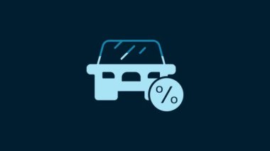 White Car leasing percent icon isolated on blue background. Credit percentage symbol. 4K Video motion graphic animation.
