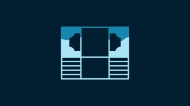 White Stacks paper money cash icon isolated on blue background. Money banknotes stacks. Bill currency. 4K Video motion graphic animation.