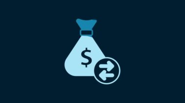 White Money bag icon isolated on blue background. Dollar or USD symbol. Cash Banking currency sign. 4K Video motion graphic animation.