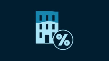 White House with percant discount tag icon isolated on blue background. Real estate home. Credit percentage symbol. 4K Video motion graphic animation.