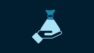White Money in hand icon isolated on blue background. Insurance concept. Security, safety, protection, protect concept. 4K Video motion graphic animation.
