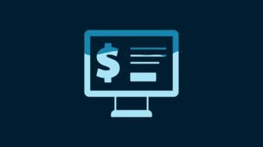 White Monitor with dollar icon isolated on blue background. Sending money around the world, money transfer, online banking, financial transaction. 4K Video motion graphic animation.