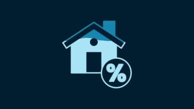 White House with percant discount tag icon isolated on blue background. Real estate home. Credit percentage symbol. 4K Video motion graphic animation.