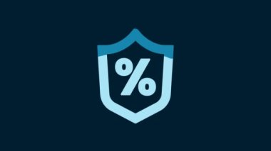 White Loan percent icon isolated on blue background. Protection shield sign. Credit percentage symbol. 4K Video motion graphic animation.