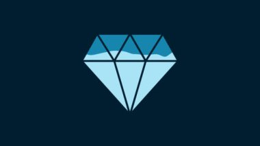 White Diamond icon isolated on blue background. Jewelry symbol. Gem stone. 4K Video motion graphic animation.