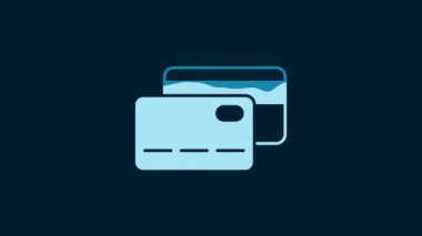 White Credit card icon isolated on blue background. Online payment. Cash withdrawal. Financial operations. Shopping sign. 4K Video motion graphic animation.