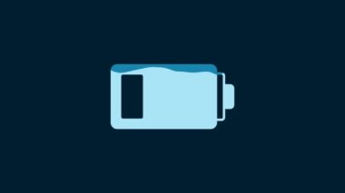 White Battery charge level indicator icon isolated on blue background. 4K Video motion graphic animation.