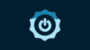 White Power button icon isolated on blue background. Start sign. 4K Video motion graphic animation.