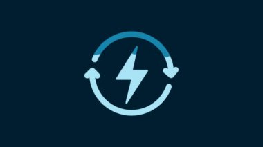 White Recharging icon isolated on blue background. Electric energy sign. 4K Video motion graphic animation.