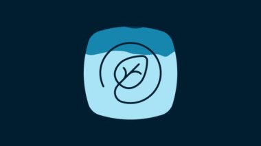 White Location with leaf icon isolated on blue background. Eco energy concept. Alternative energy concept. 4K Video motion graphic animation.