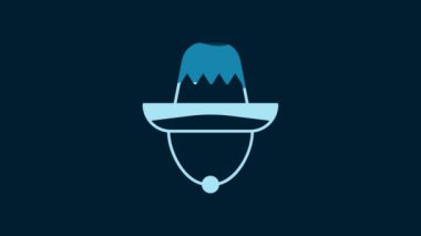 White Traditional mexican sombrero hat icon isolated on blue background. 4K Video motion graphic animation.