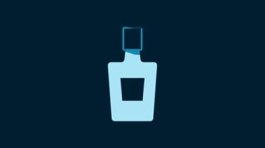 White Tequila bottle icon isolated on blue background. Mexican alcohol drink. 4K Video motion graphic animation.