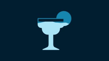 White Margarita cocktail glass with lime icon isolated on blue background. 4K Video motion graphic animation.