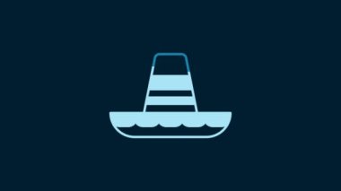 White Traditional mexican sombrero hat icon isolated on blue background. 4K Video motion graphic animation.