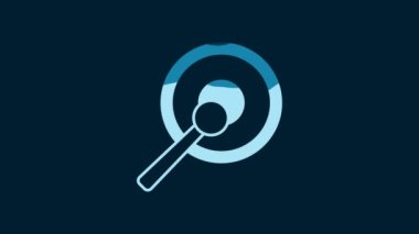 White Gong musical percussion instrument circular metal disc and hammer icon isolated on blue background. 4K Video motion graphic animation.