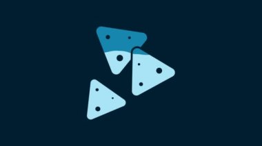 White Nachos icon isolated on blue background. Tortilla chips or nachos tortillas. Traditional mexican fast food. 4K Video motion graphic animation.