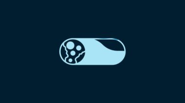 White Burrito icon isolated on blue background. Traditional mexican fast food. 4K Video motion graphic animation.