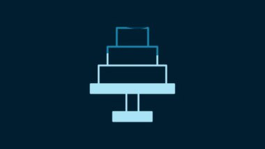 White Cake icon isolated on blue background. Happy Birthday. 4K Video motion graphic animation.