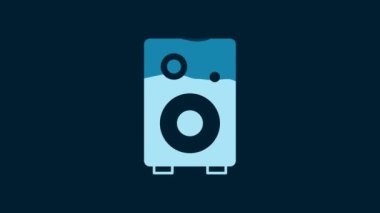 White Stereo speaker icon isolated on blue background. Sound system speakers. Music icon. Musical column speaker bass equipment. 4K Video motion graphic animation.