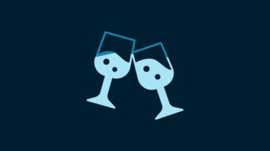 White Glass of champagne icon isolated on blue background. 4K Video motion graphic animation.