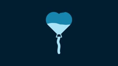 White Balloons in form of heart with ribbon icon isolated on blue background. Valentines day. 4K Video motion graphic animation.