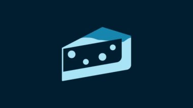 White Piece of cake icon isolated on blue background. Happy Birthday. 4K Video motion graphic animation.
