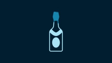 White Champagne bottle icon isolated on blue background. 4K Video motion graphic animation.