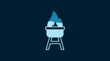 White Barbecue grill icon isolated on blue background. BBQ grill party. 4K Video motion graphic animation.